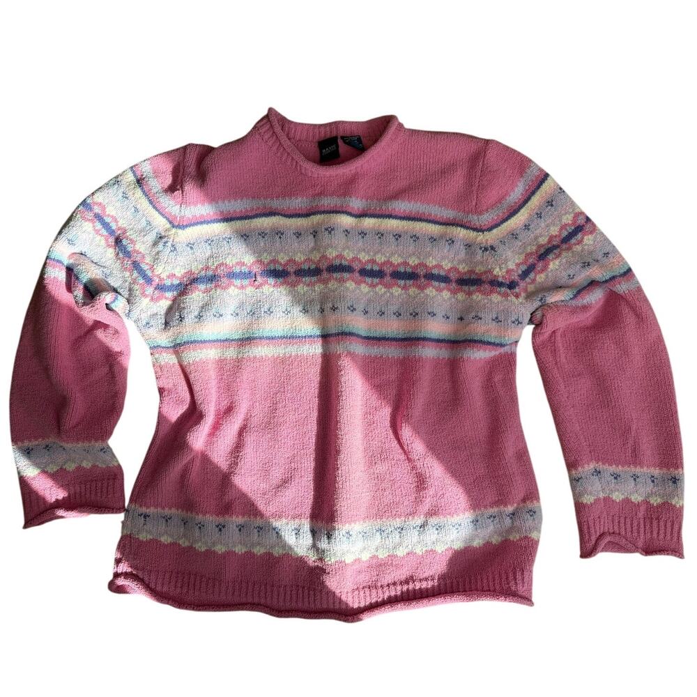 Vintage Pink Coquette Soft Girl Grandmacore Cottage Core Sweater Pullover XL